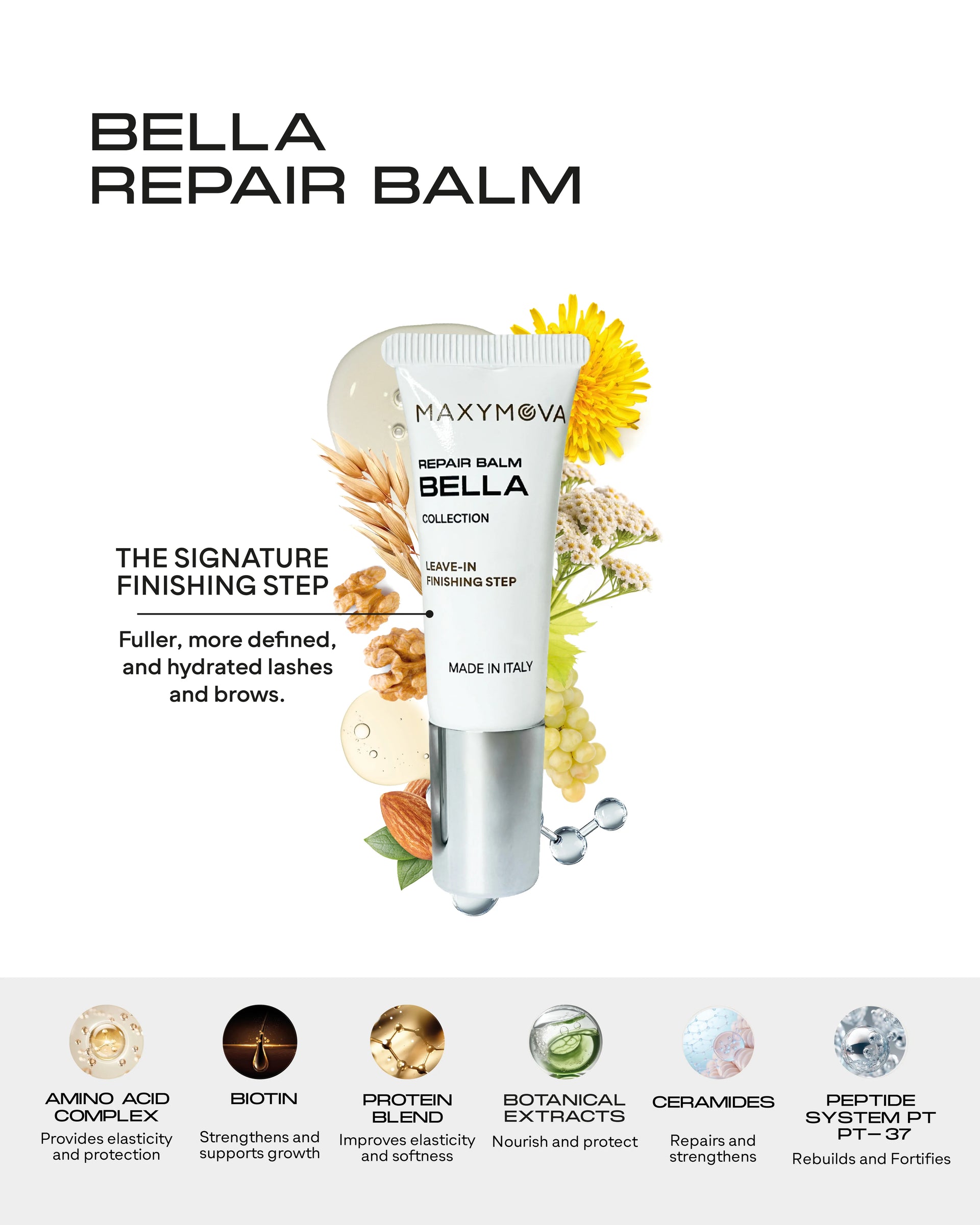 Bella Collection Repair Balm
Kaş ve Kirpik Laminasyonu İçin Durulanmayan Onarıcı ve Besleyici Son Bakım Balsamı
10 ml Tüp